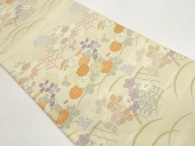 JAPANESE FUKURO OBI / WOVEN AUTUMN FLOWERS